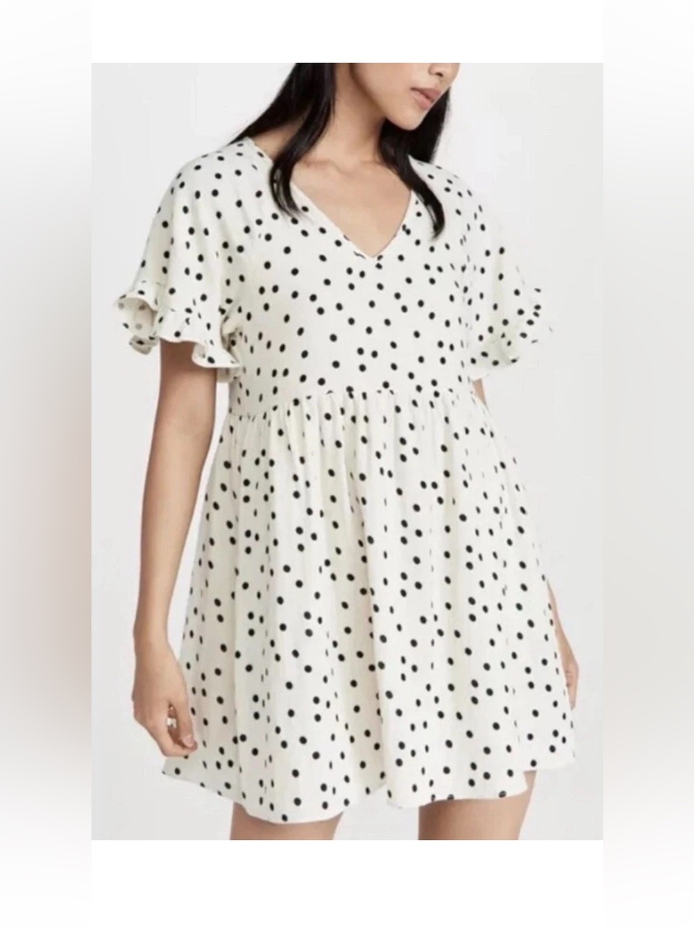 Madewell White Polka Dot V-Neck Flutter Mini Dress